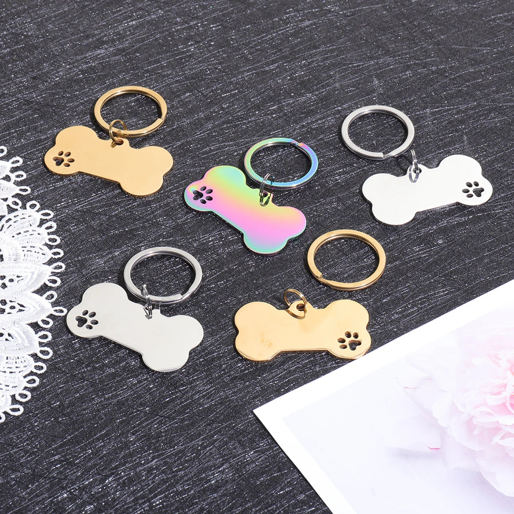 Custom Text Dog Tags Personalized Name Dog Cat ID Tag Bone Shaped Pendant Laser Engraving Address Number Customized Pets ID Tag
