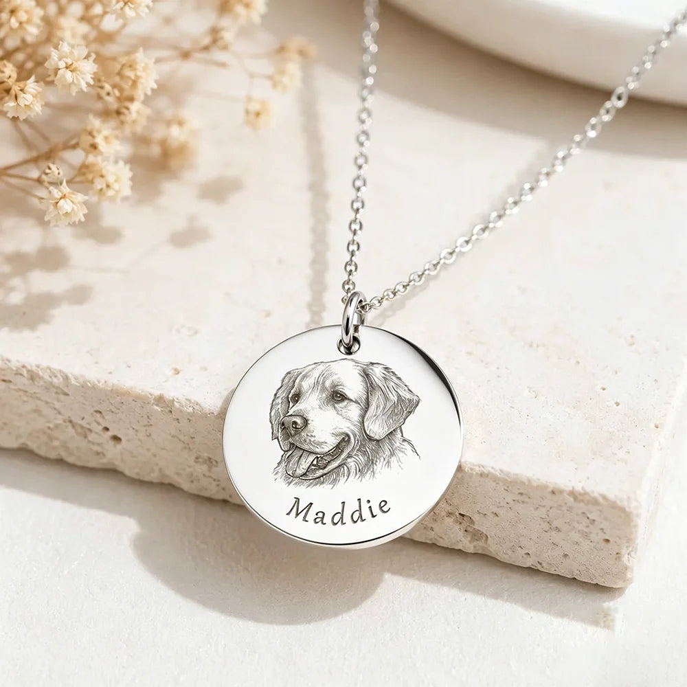 Custom Pet Portrait Necklace Personalized Black Engraved Dog Name Photo Pendant Stainless Steel Memorial Jewelry Gift for Women
