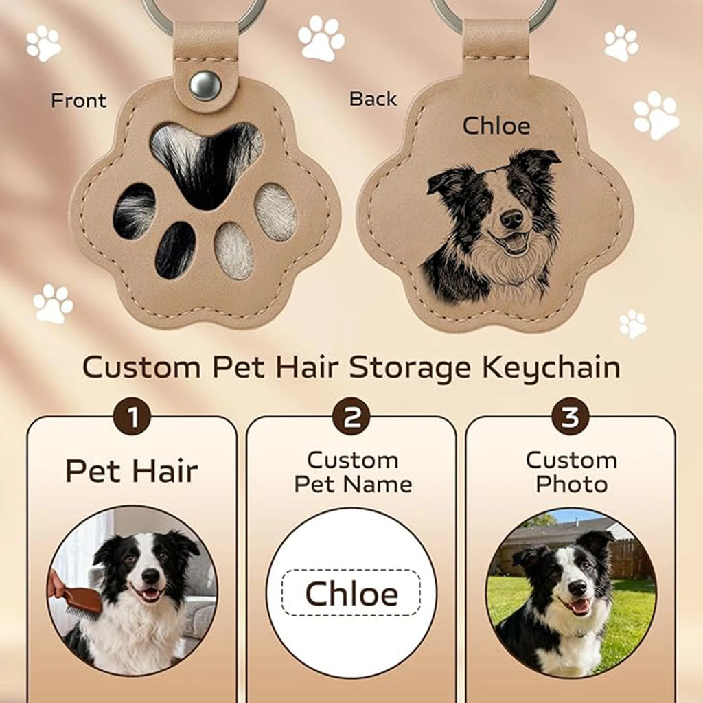 Personalized Pet Fur Memorial Keychain Dog Cat Hair Keepsake Holder Engraved Pet Loss Gift Pet Hair Capsule Keyring Keepsake