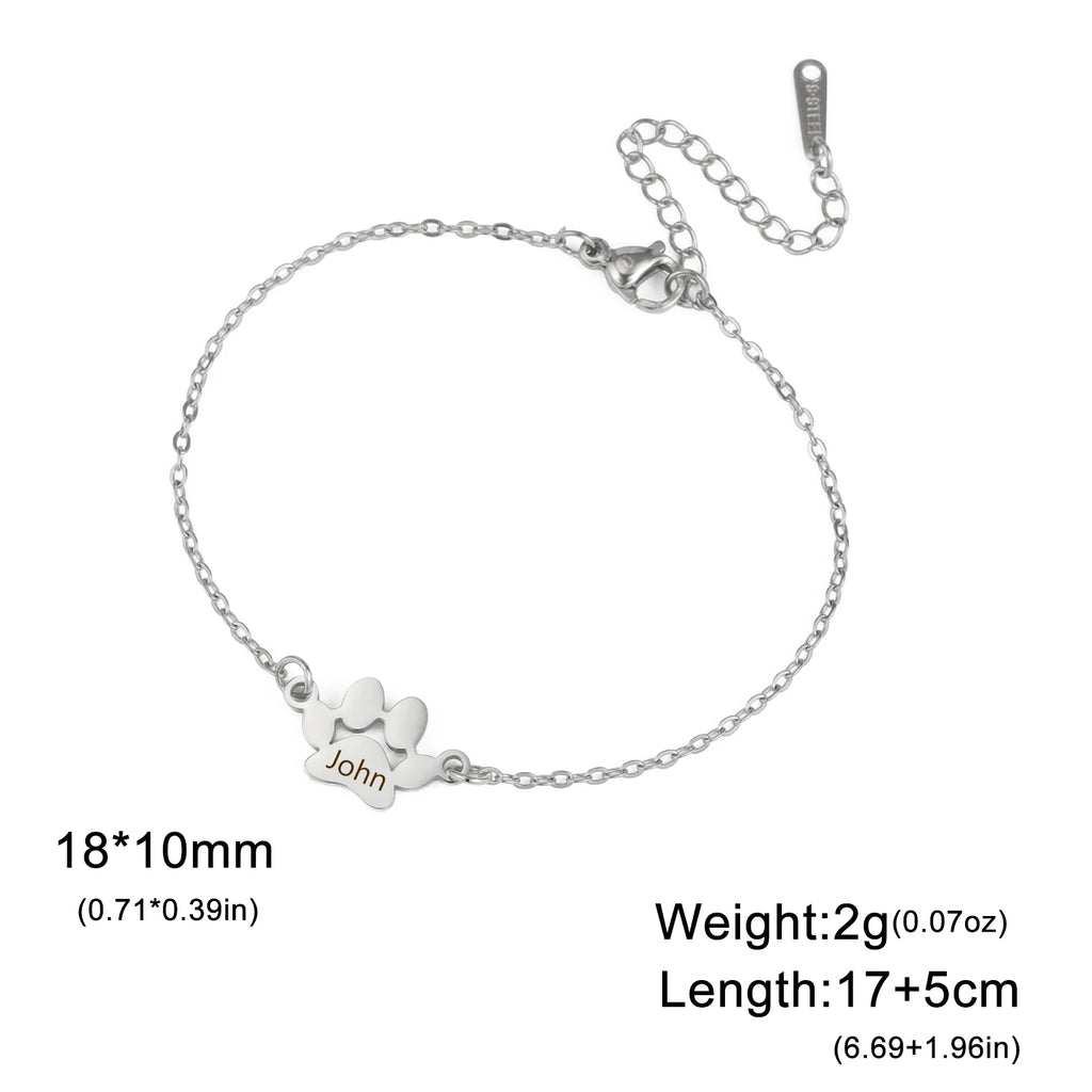Sipuris Dog Paw Custom Engrave Name Bracelet For Women Men Stainless Steel Hip Hop Jewelry Valentine's Day Gifts For Pet Lovers
