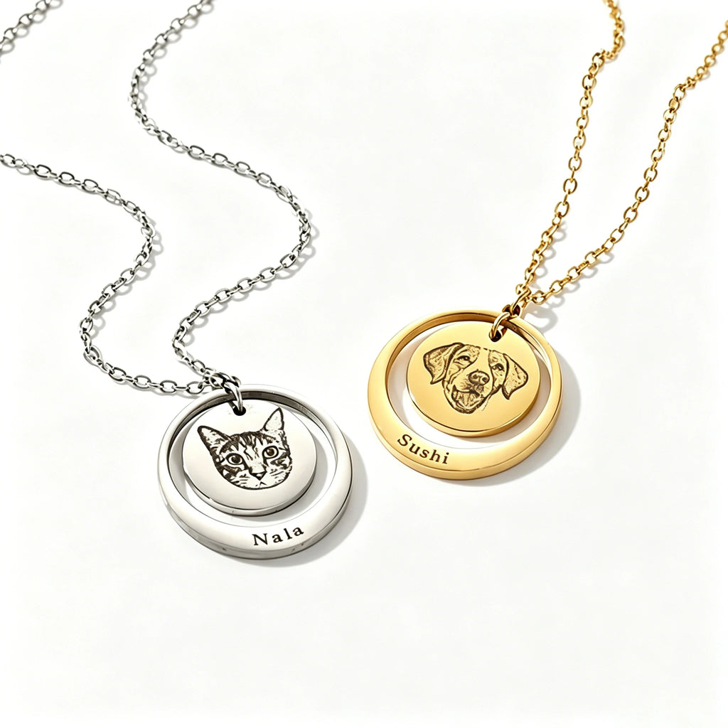 Hot Sale Custom Pet Portrait Line Necklace Personalized Stainless Steel Laser Engraved Name Pendant Gift for Pet Lovers Memorial