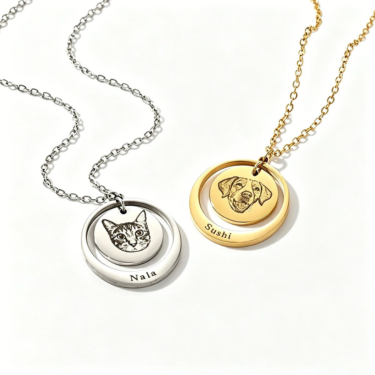 Hot Sale Custom Pet Portrait Line Necklace Personalized Stainless Steel Laser Engraved Name Pendant Gift for Pet Lovers Memorial