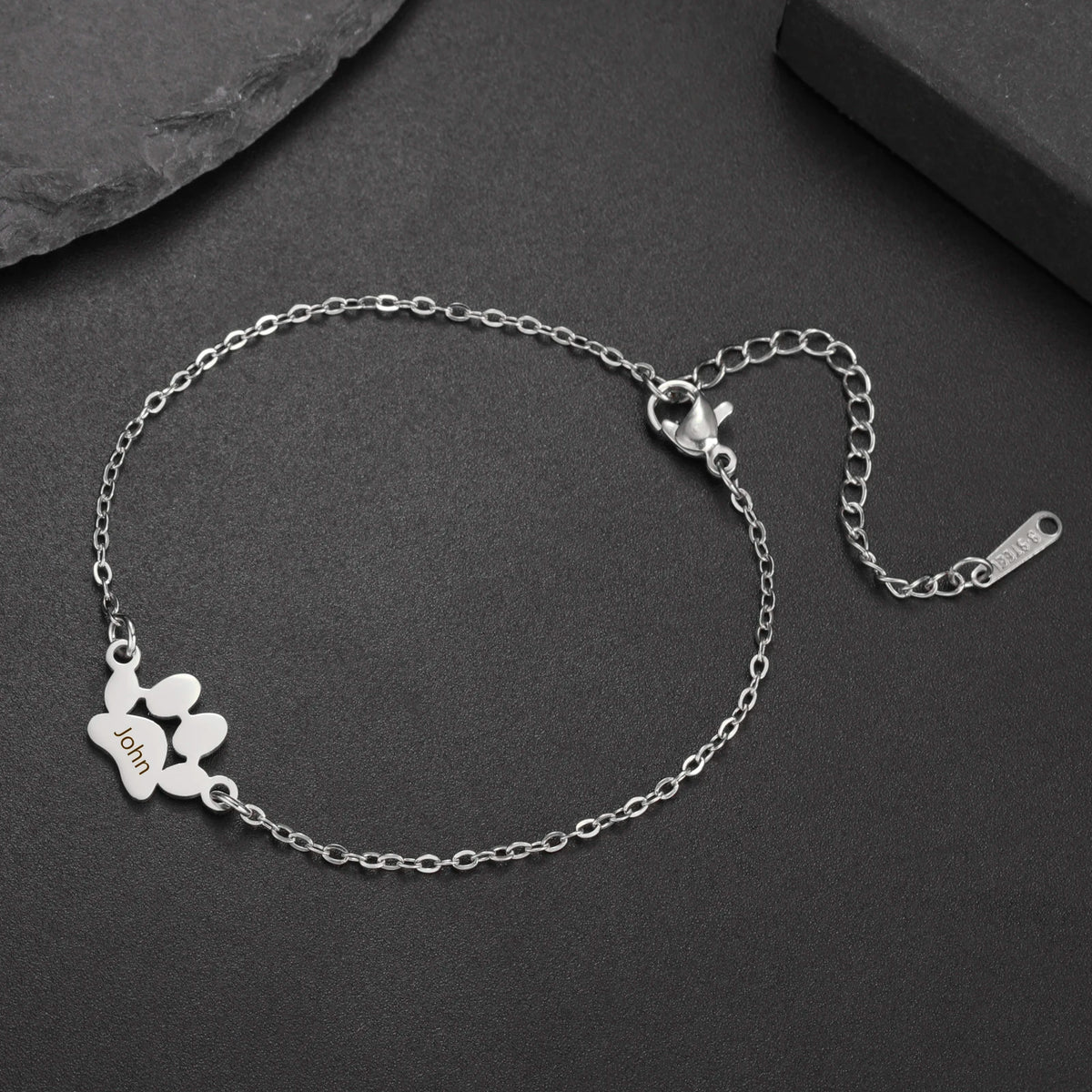 Sipuris Dog Paw Custom Engrave Name Bracelet For Women Men Stainless Steel Hip Hop Jewelry Valentine's Day Gifts For Pet Lovers