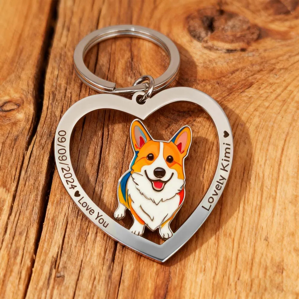 Family Couple Dog Cat Pet Print Photo Keychain Personalized Custom Valentine Gift For Women Men Steel Memorial Souvenir Key Ring