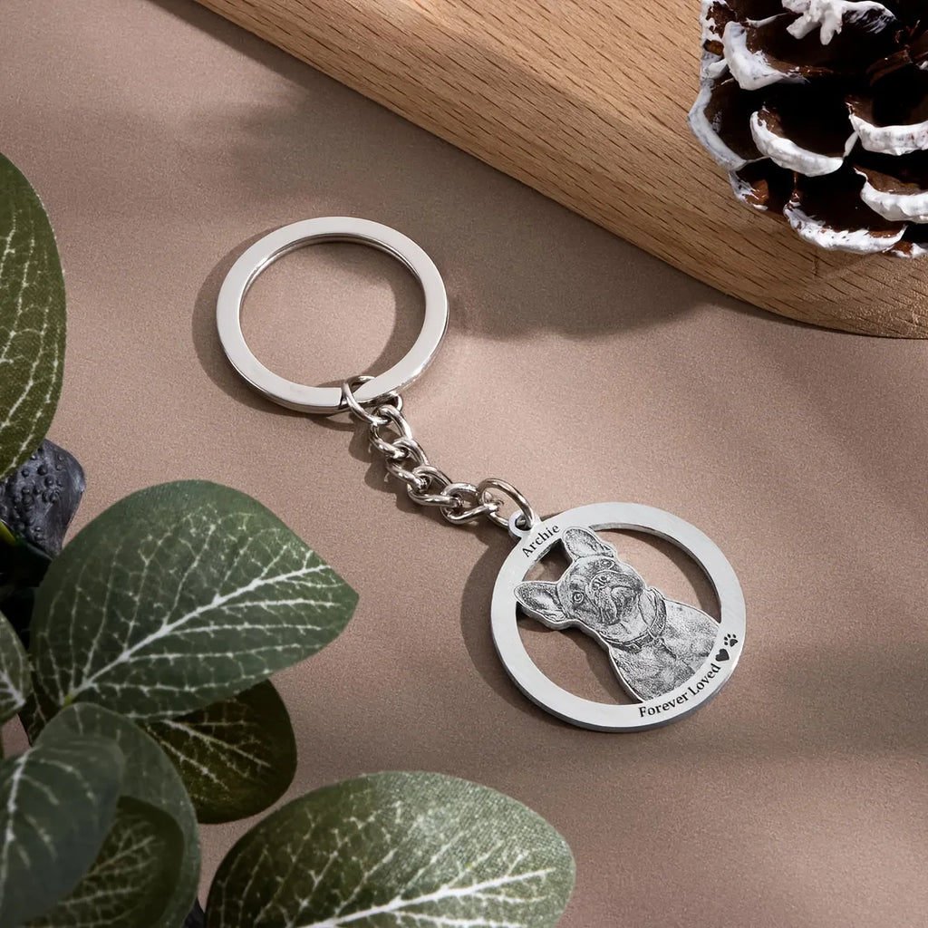 Personalized Stainless Steel Pet Keychain Customized Laser Engraved Photo Text Surface Brushed Finish Anti-Scratch Pet Memorial Gift