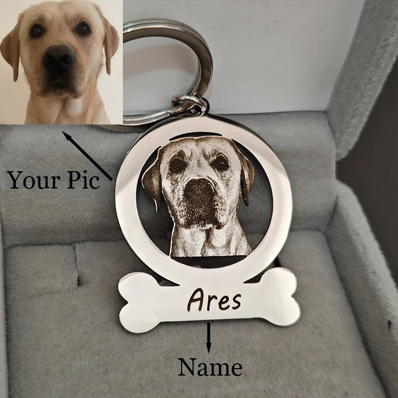 Custom Pet Photo And Name Keychain Personalized Pet Memories Keychains Customized Family Photos Portrait Keyring Pet Lovers Gift