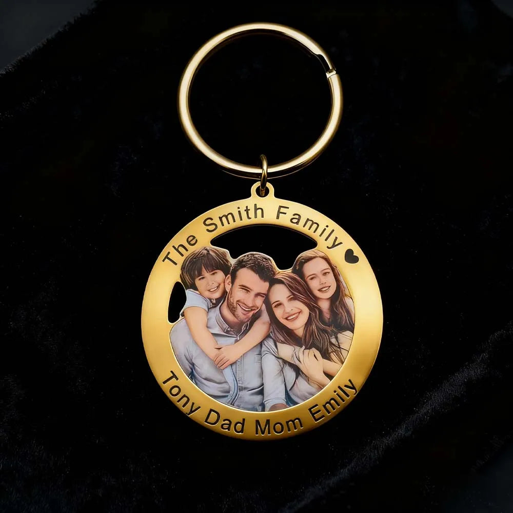Family Couple Dog Cat Pet Print Photo Keychain Personalized Custom Valentine Gift For Women Men Steel Memorial Souvenir Key Ring