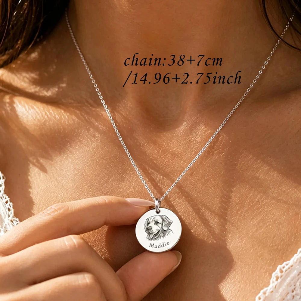 Custom Pet Portrait Necklace Personalized Black Engraved Dog Name Photo Pendant Stainless Steel Memorial Jewelry Gift for Women