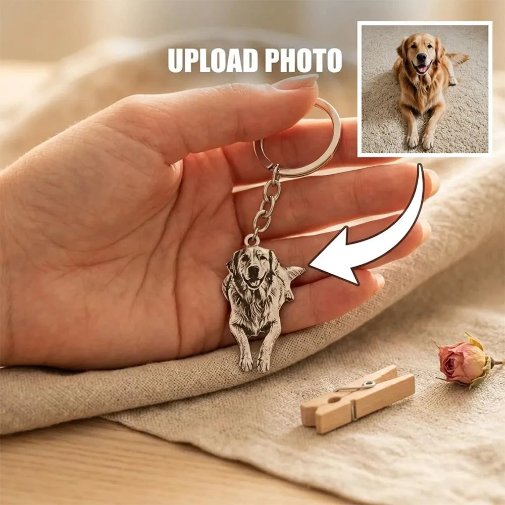 Custom Pet Photo Engraved Keychain Stainless Steel Dog Portrait Keyring Personalized Pet Memorial Gift For Dog Lovers Souvenir