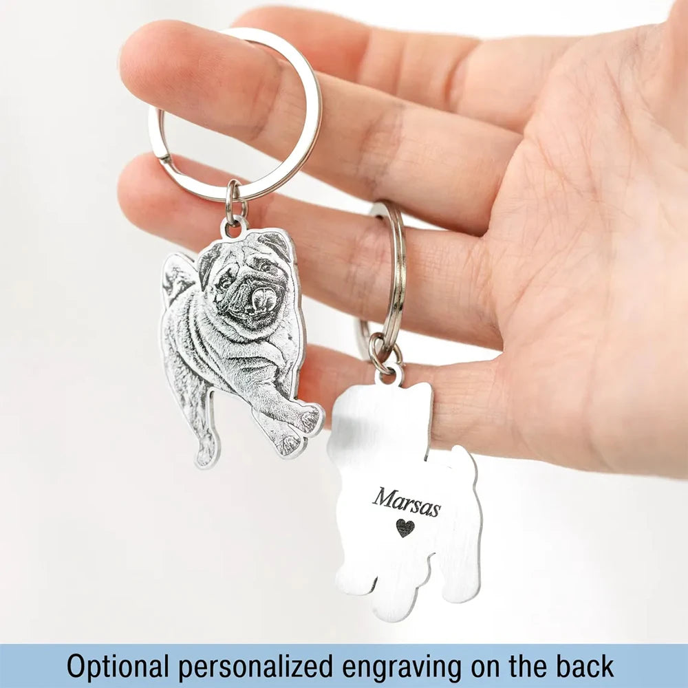 Custom Pet Photo Engraved Keychain Stainless Steel Dog Portrait Keyring Personalized Pet Memorial Gift For Dog Lovers Souvenir