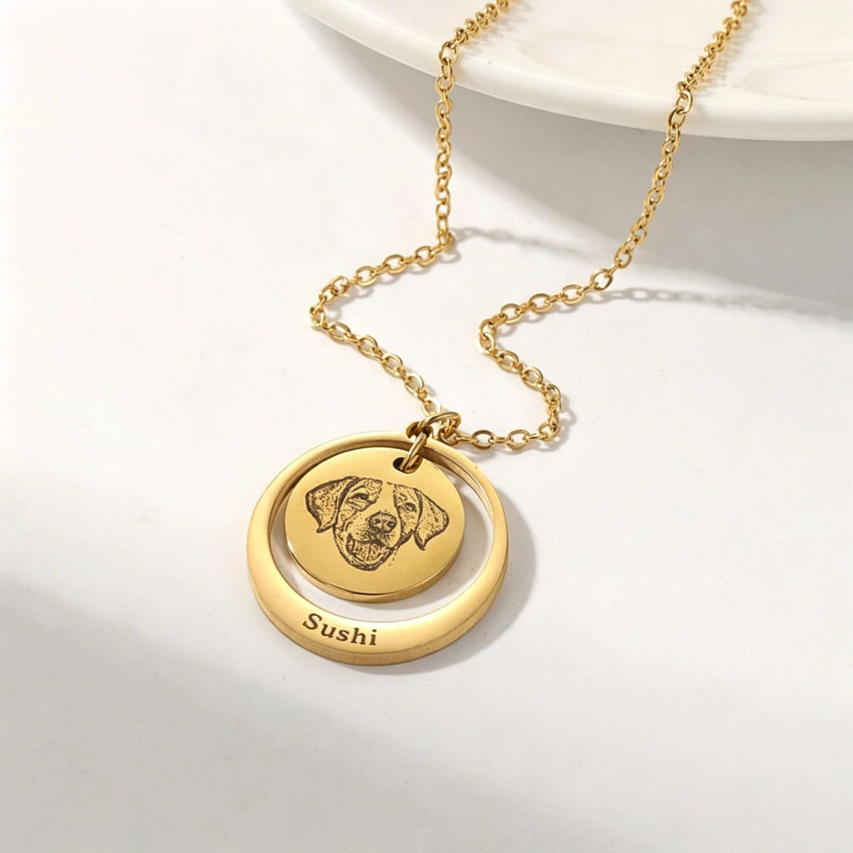 Hot Sale Custom Pet Portrait Line Necklace Personalized Stainless Steel Laser Engraved Name Pendant Gift for Pet Lovers Memorial