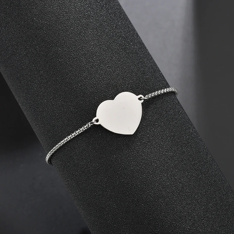 Auxauxme Custom Engrave Photo Name Heart Bracelet Stainless Steel Personalized Laser Engraved Logol Text Picture Bangle Jewelry