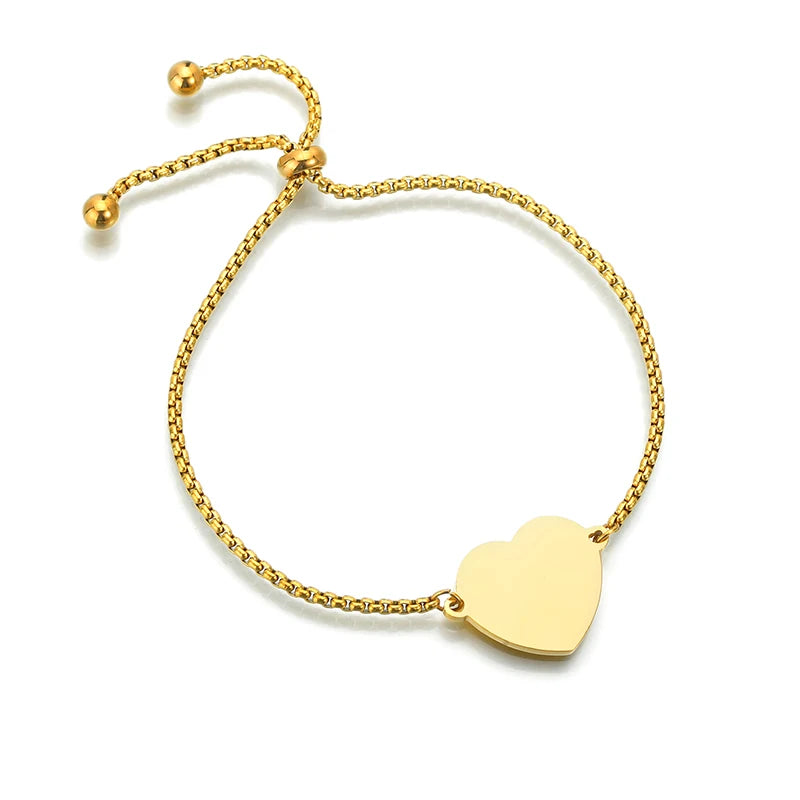 Auxauxme Custom Engrave Photo Name Heart Bracelet Stainless Steel Personalized Laser Engraved Logol Text Picture Bangle Jewelry