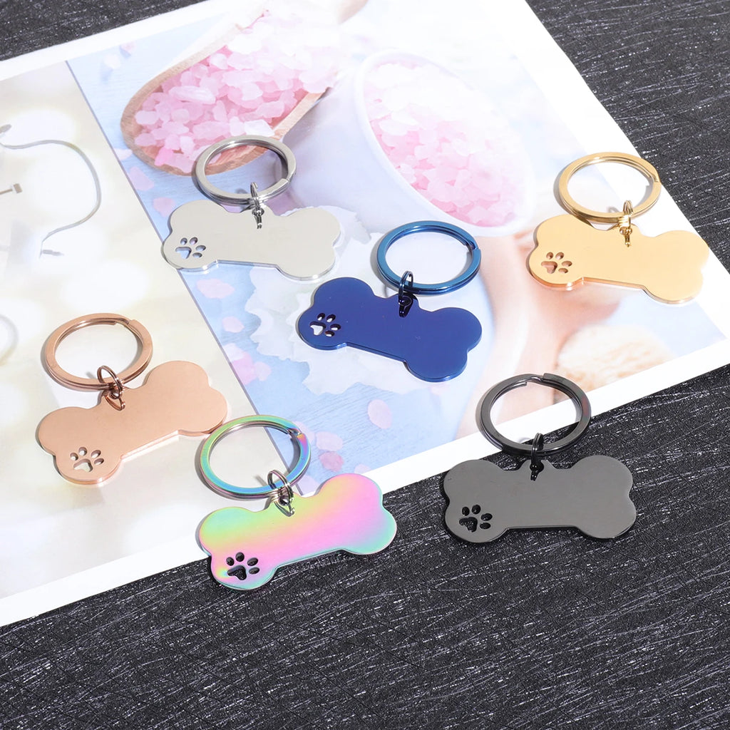 Custom Text Dog Tags Personalized Name Dog Cat ID Tag Bone Shaped Pendant Laser Engraving Address Number Customized Pets ID Tag