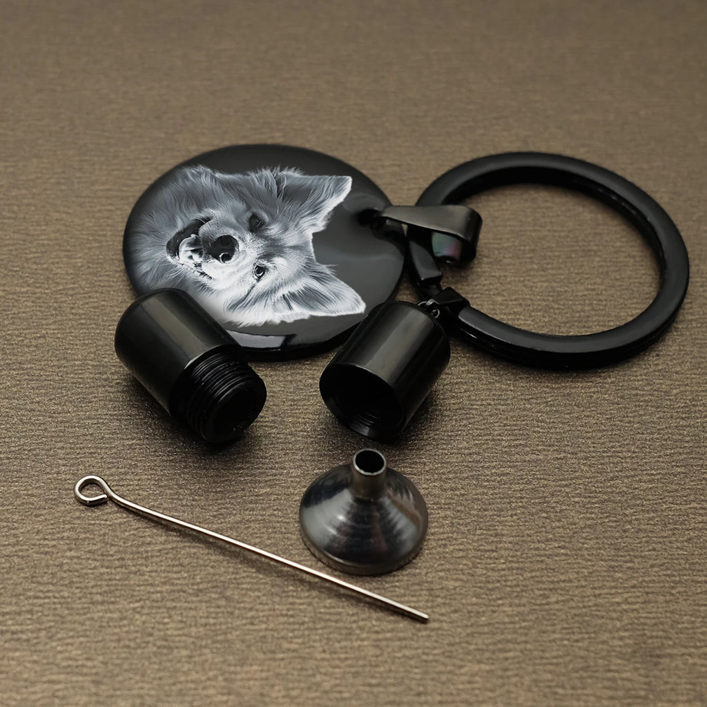 Custom Pet Portrait Key Chain Dog Photo Keychain Cremation Jewelry Dog Ashes Urn Keyring Pet Memorial Gift for Him Her