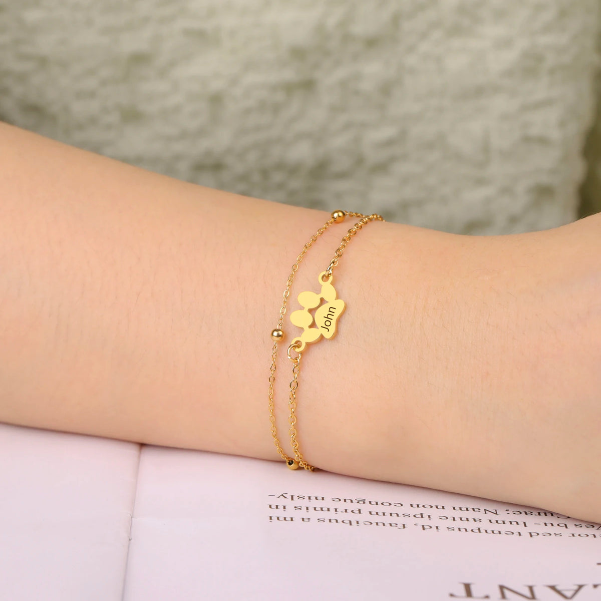 Dog Bear Paw Name Personalized Bracelet Custom Mother Couple Sister Family Gift For Women Men Bangle Stainless Steel Jewelry