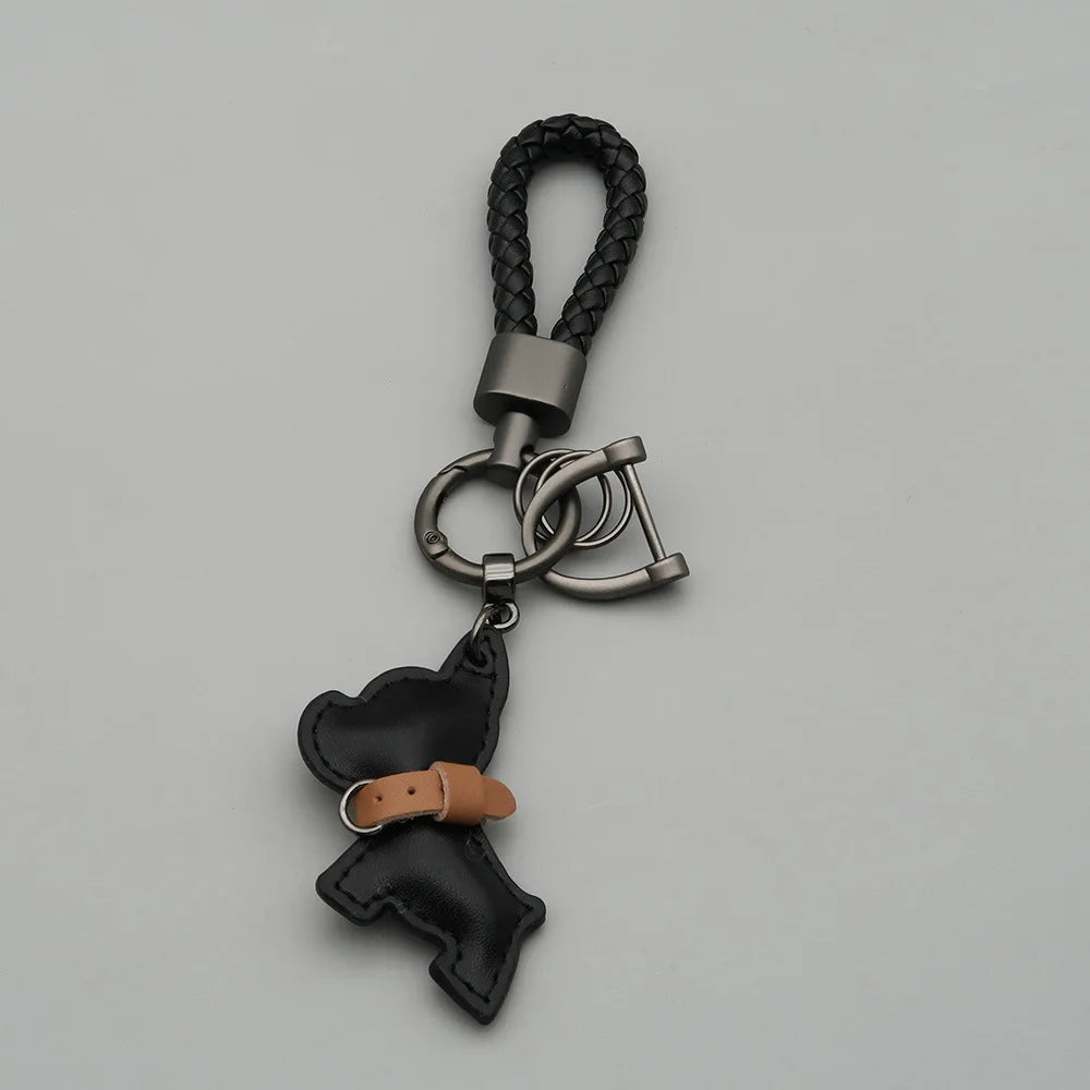Cartoon Cute Dog Custom Name Number Car Keychain Laser Personalized Logo Leather Key Chain Ring Puppy Pendant Braid Rope Keyring