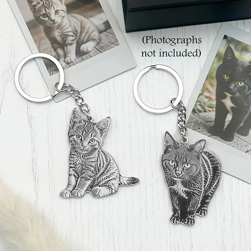 Pet Memorial Keychain Custom Photo Laser Engraved Stainless Steel Dog Cat Silhouette Personalized Remembrance Gift for Pet Lovers