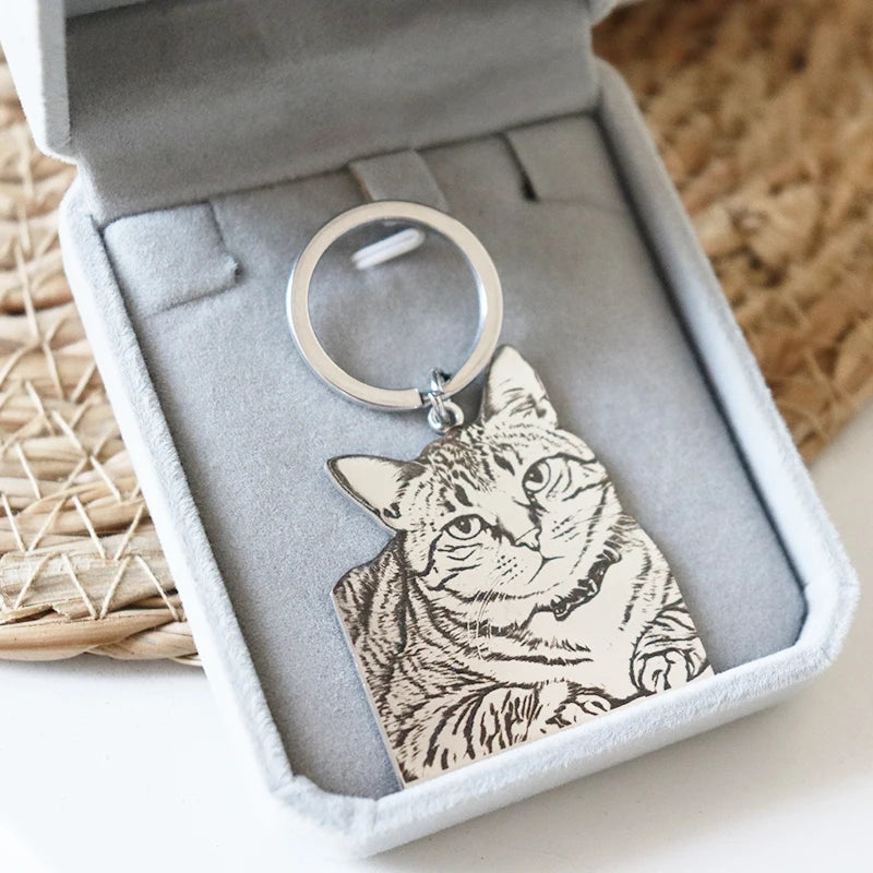 Personalized Pet Photo Keychain Custom Engraved Cat Dog Picture Pendant Stainless Steel Gifts Memory Jewelry For Men Women