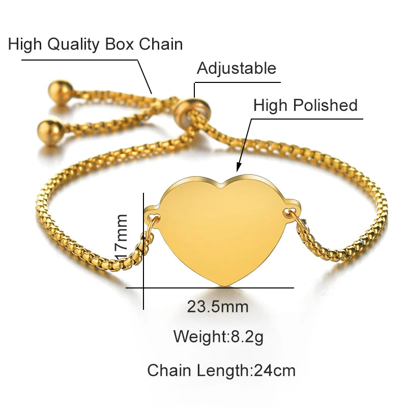 Auxauxme Custom Engrave Photo Name Heart Bracelet Stainless Steel Personalized Laser Engraved Logol Text Picture Bangle Jewelry