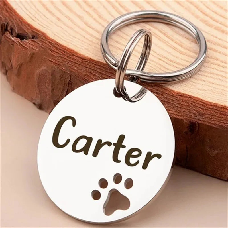 Personalized Pet ID Tag - Free Engraving Name Phone - Hollow Paw Print Nameplate for Dog Cat Collar Accessories Anti Lost