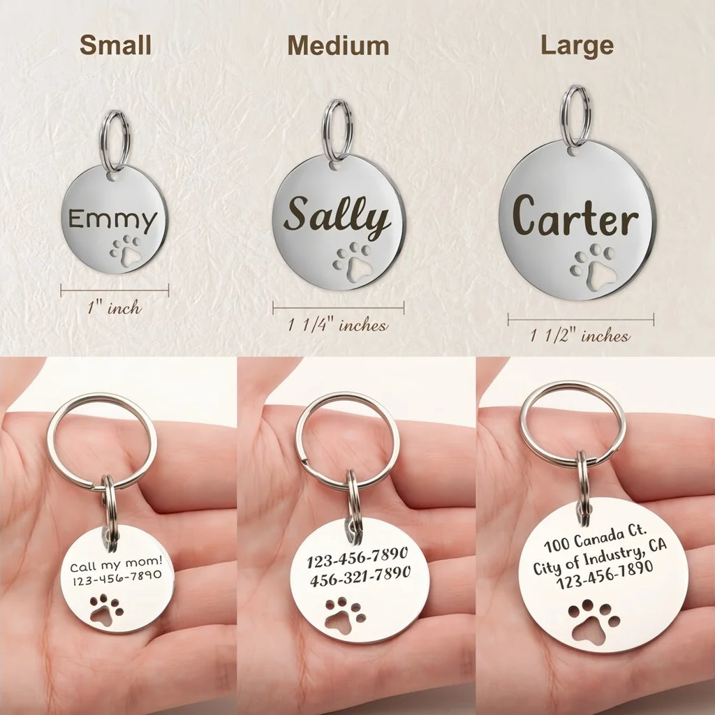 Personalized Pet ID Tag - Free Engraving Name Phone - Hollow Paw Print Nameplate for Dog Cat Collar Accessories Anti Lost