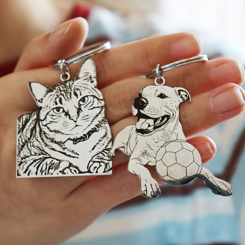 Personalized Pet Photo Keychain Custom Engraved Cat Dog Picture Pendant Stainless Steel Gifts Memory Jewelry For Men Women