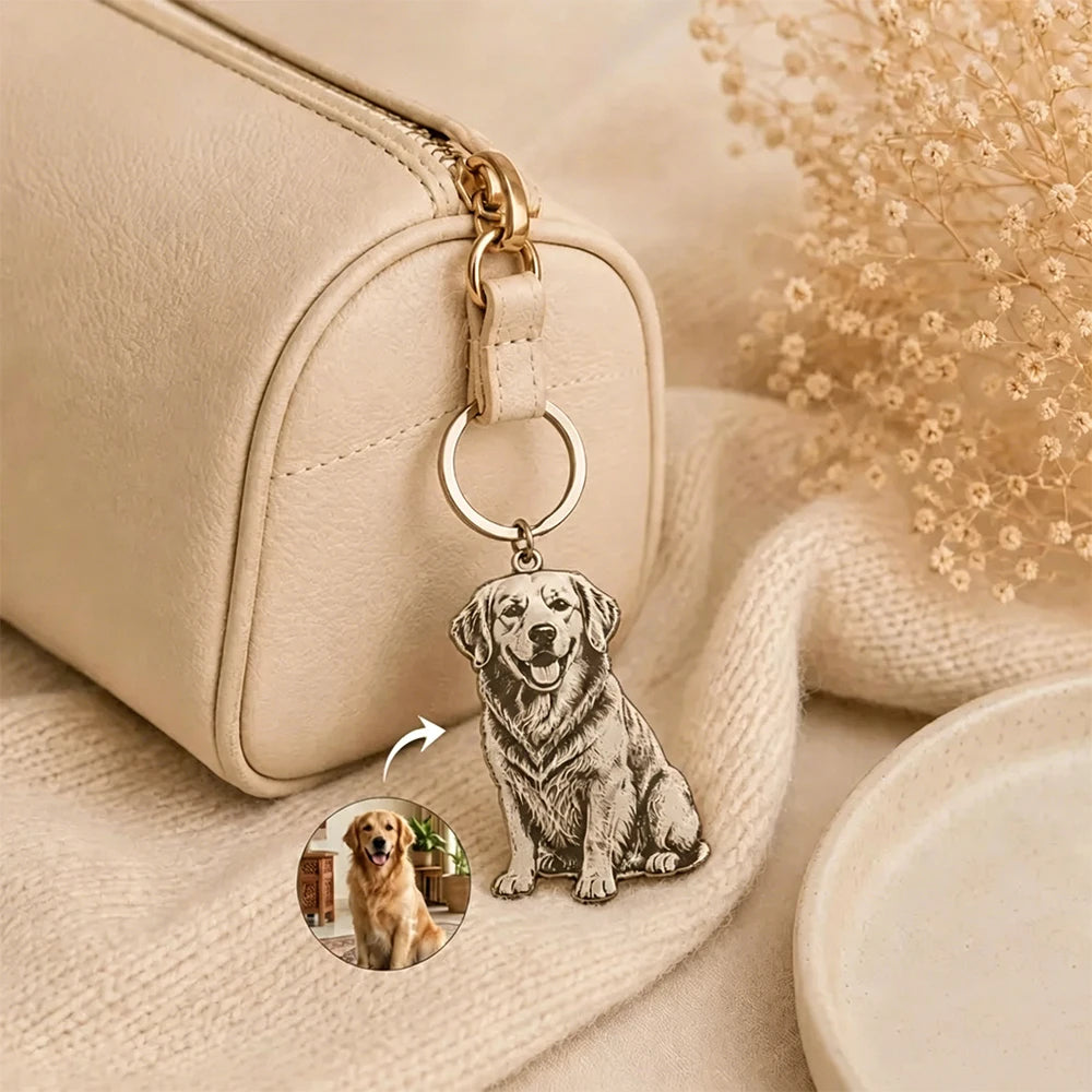 Custom Pet Photo Engraved Keychain Stainless Steel Dog Portrait Keyring Personalized Pet Memorial Gift For Dog Lovers Souvenir