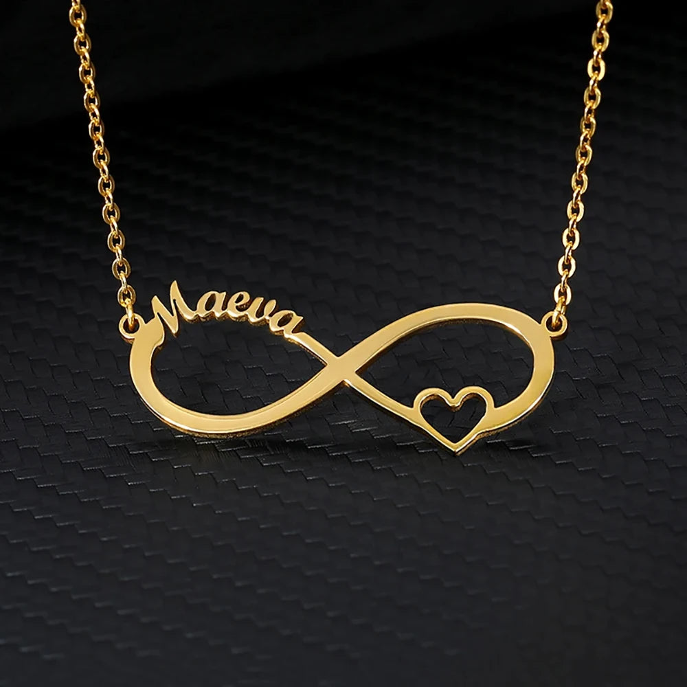 Script Heart Name Infinity Necklaces