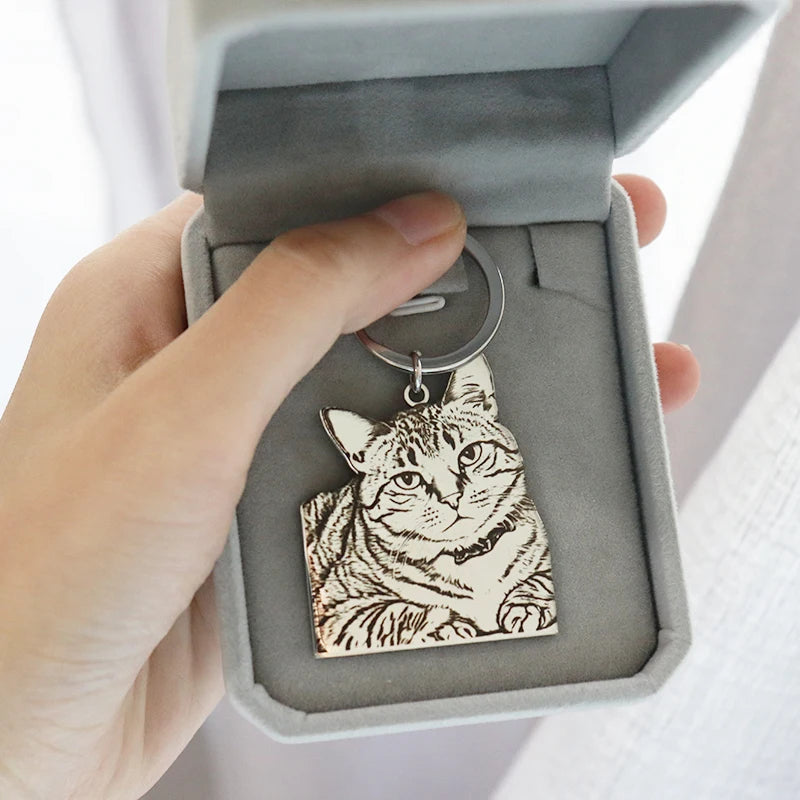 Personalized Pet Photo Keychain Custom Engraved Cat Dog Picture Pendant Stainless Steel Gifts Memory Jewelry For Men Women