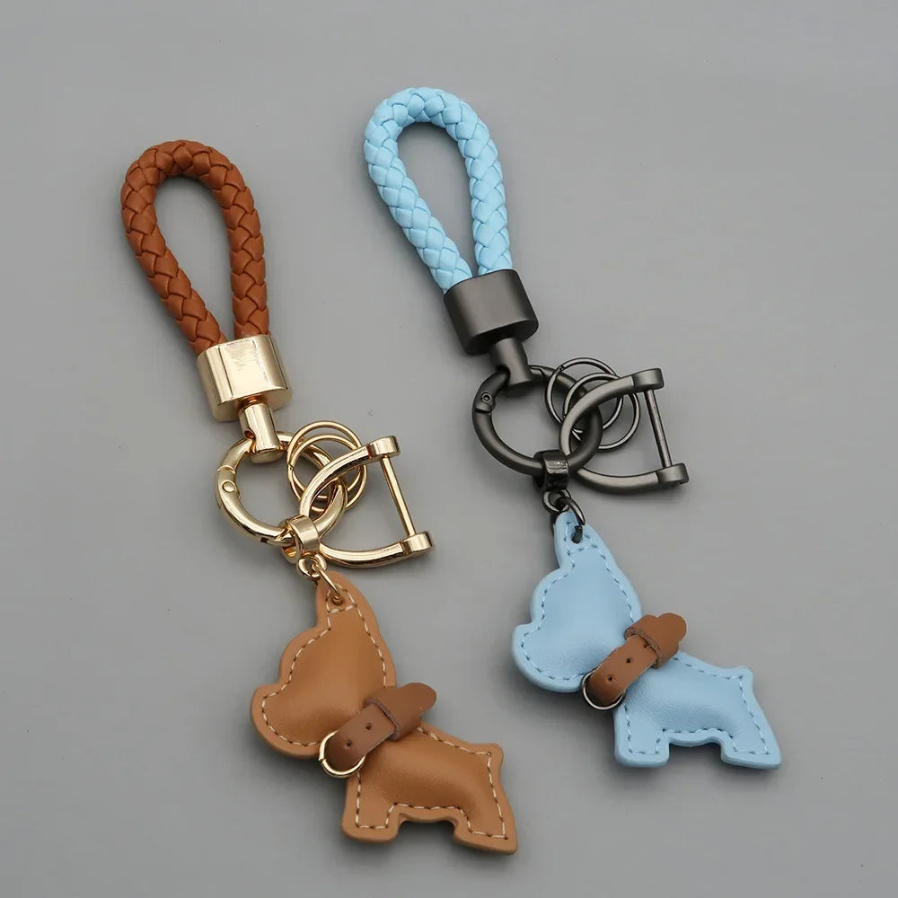 Cartoon Cute Dog Custom Name Number Car Keychain Laser Personalized Logo Leather Key Chain Ring Puppy Pendant Braid Rope Keyring