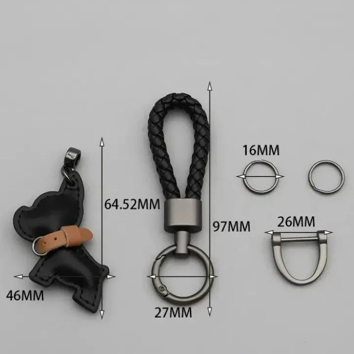 Cartoon Cute Dog Custom Name Number Car Keychain Laser Personalized Logo Leather Key Chain Ring Puppy Pendant Braid Rope Keyring