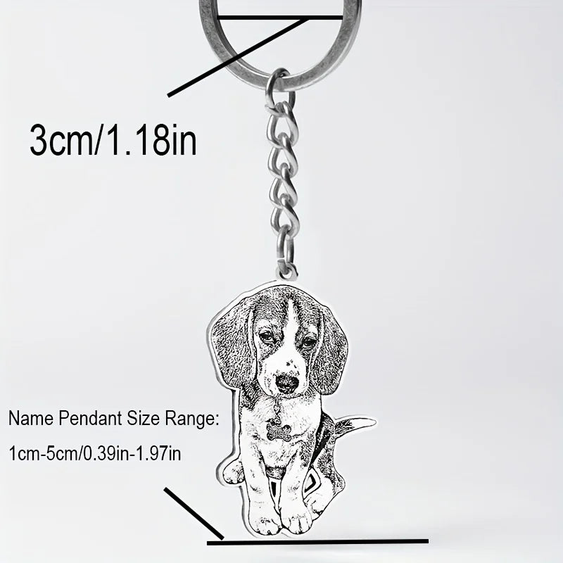 Pet Memorial Keychain Custom Photo Laser Engraved Stainless Steel Dog Cat Silhouette Personalized Remembrance Gift for Pet Lovers