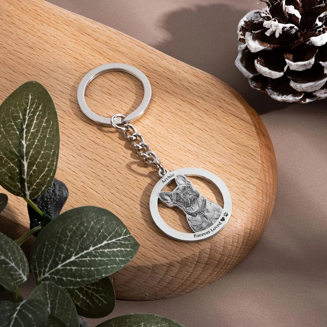 Personalized Stainless Steel Pet Keychain Customized Laser Engraved Photo Text Surface Brushed Finish Anti-Scratch Pet Memorial Gift
