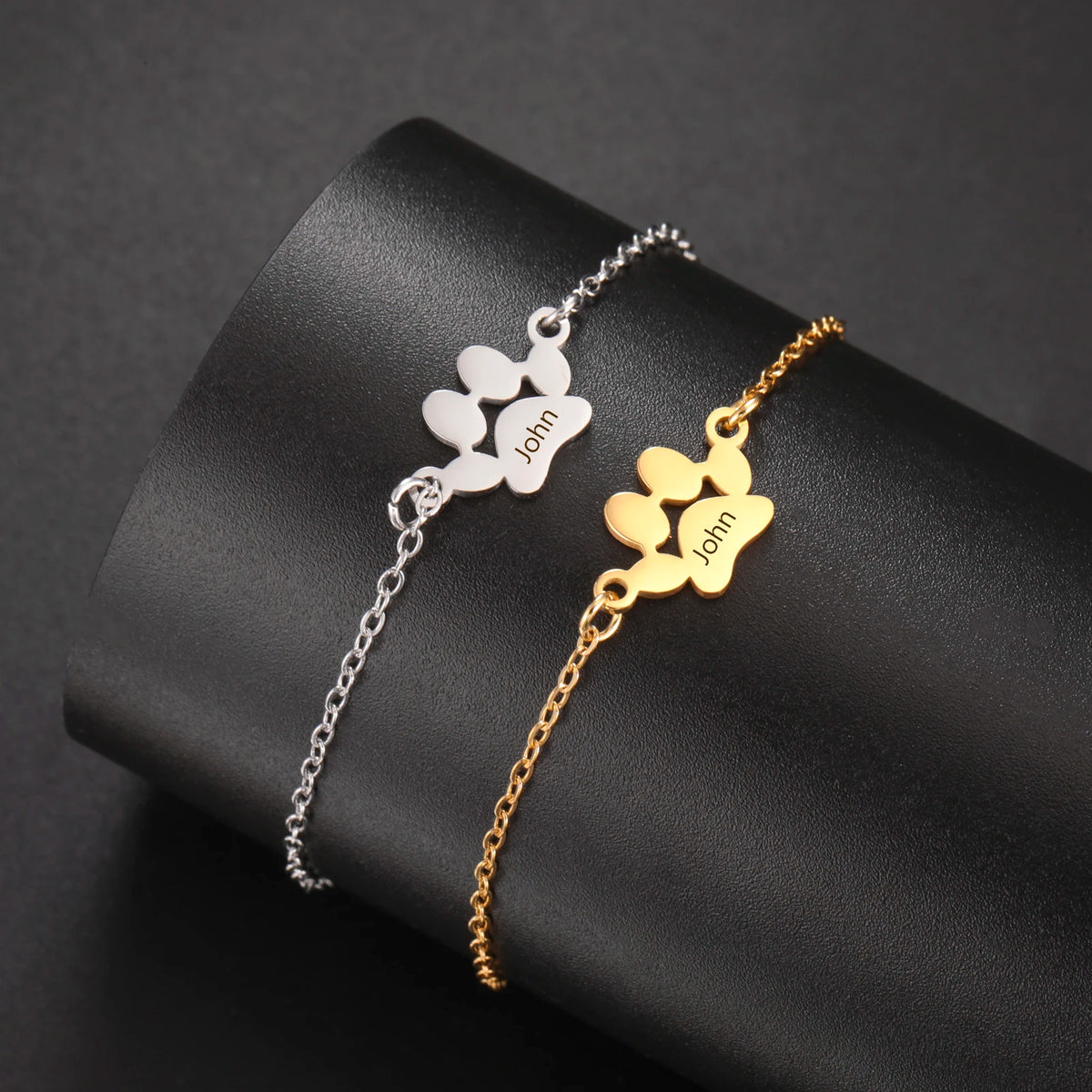 Dog Bear Paw Name Personalized Bracelet Custom Mother Couple Sister Family Gift For Women Men Bangle Stainless Steel Jewelry