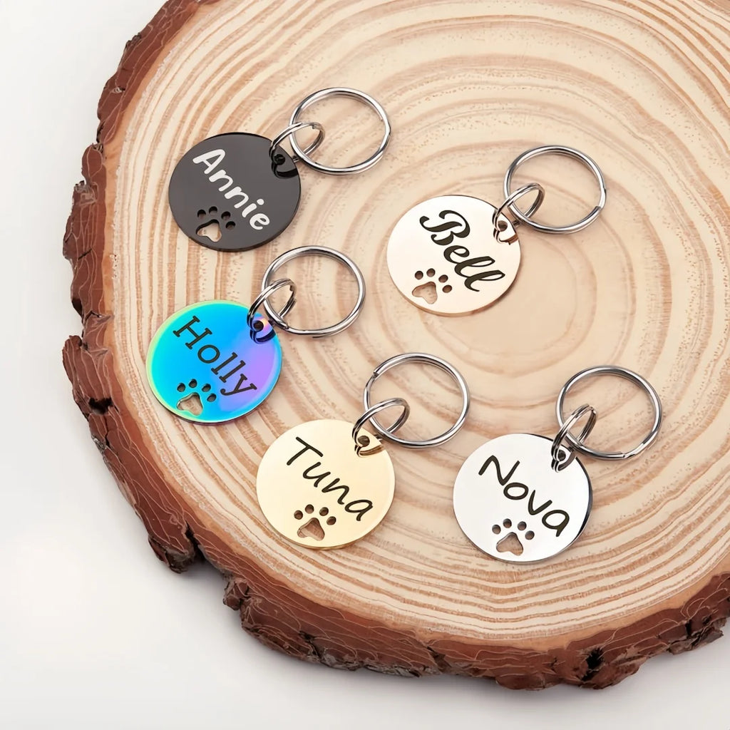 Personalized Pet ID Tag - Free Engraving Name Phone - Hollow Paw Print Nameplate for Dog Cat Collar Accessories Anti Lost