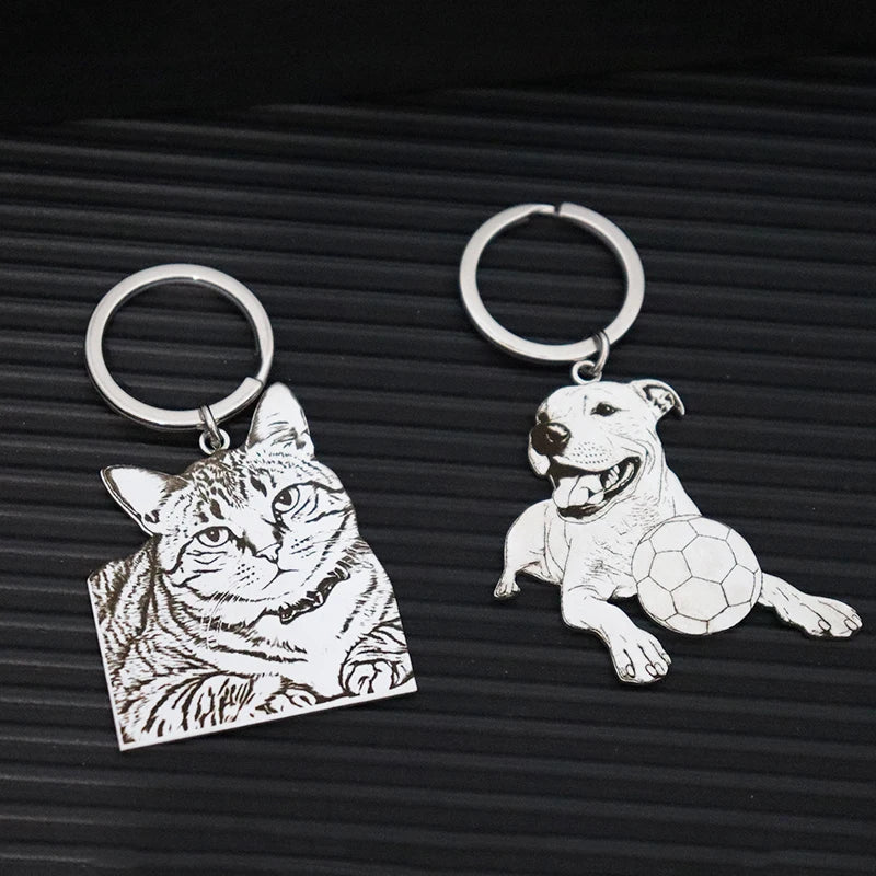 Personalized Pet Photo Keychain Custom Engraved Cat Dog Picture Pendant Stainless Steel Gifts Memory Jewelry For Men Women