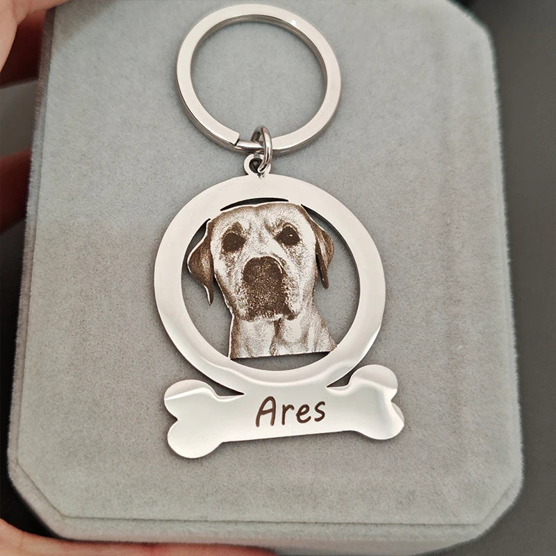 Custom Pet Photo And Name Keychain Personalized Pet Memories Keychains Customized Family Photos Portrait Keyring Pet Lovers Gift
