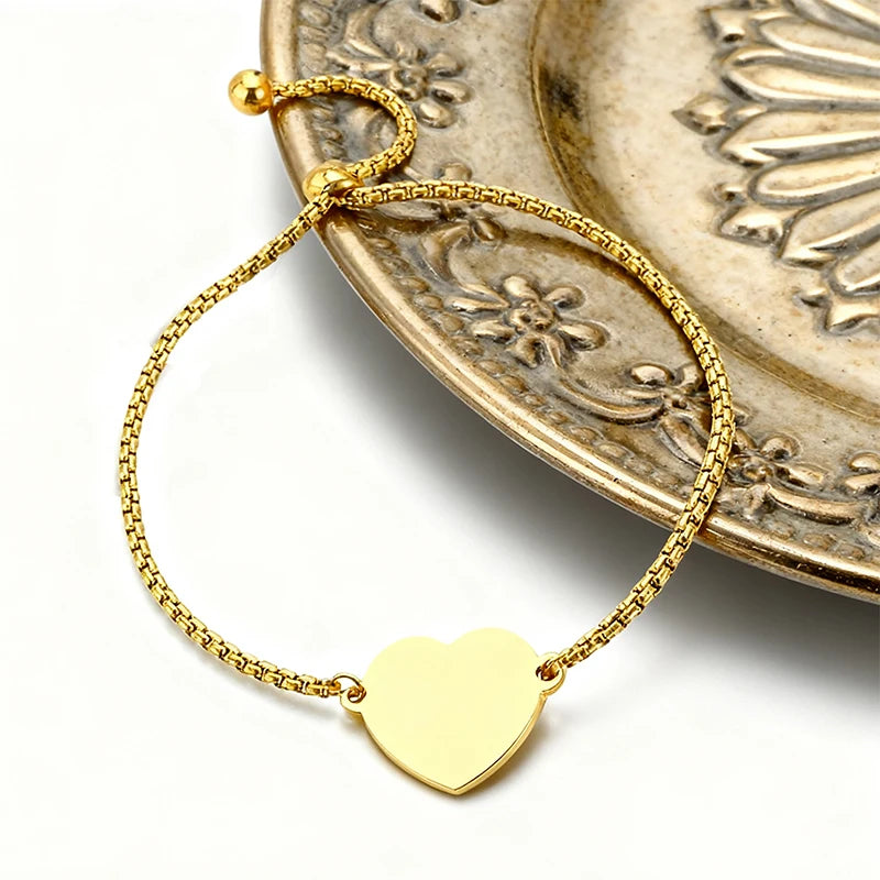 Auxauxme Custom Engrave Photo Name Heart Bracelet Stainless Steel Personalized Laser Engraved Logol Text Picture Bangle Jewelry