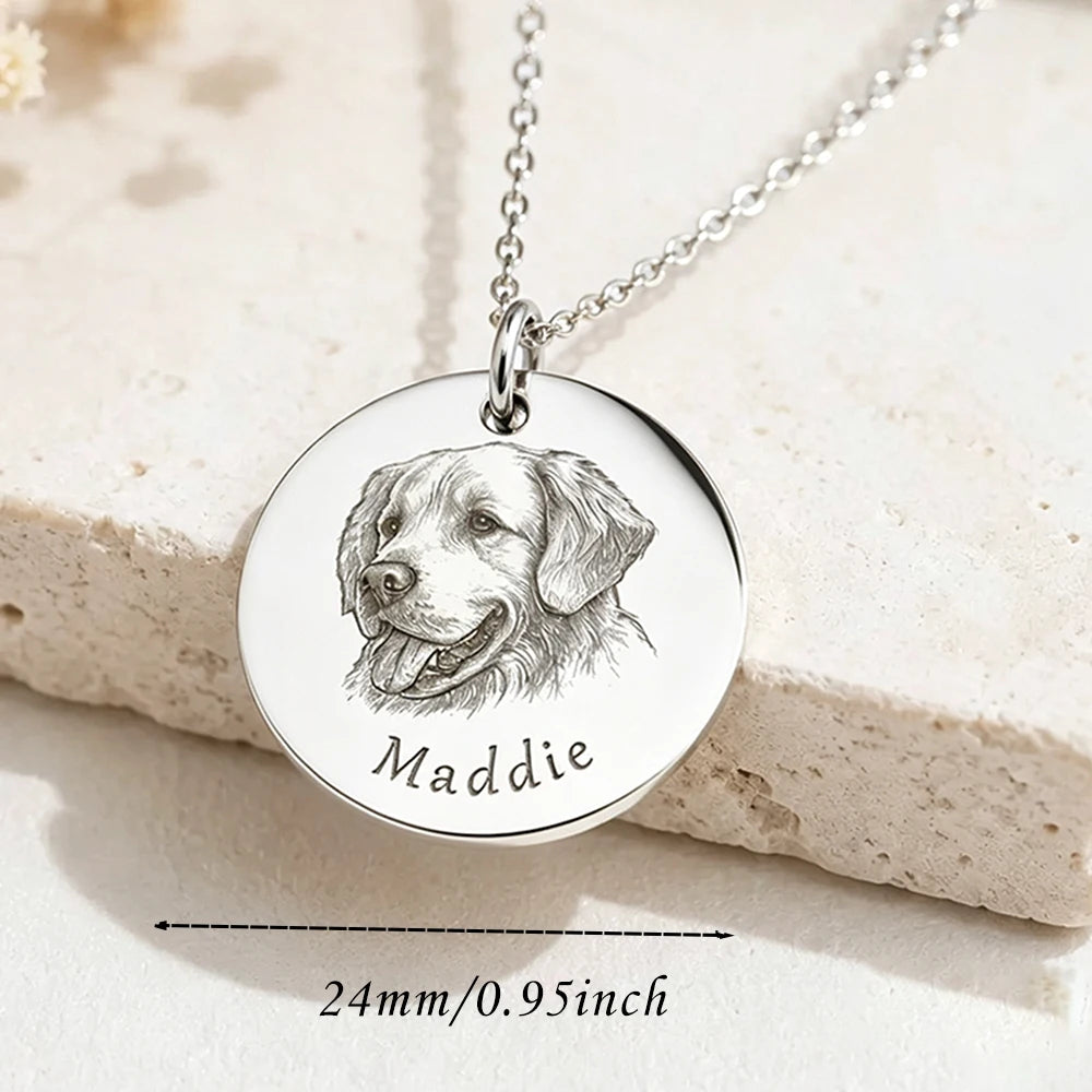 Custom Pet Portrait Necklace Personalized Black Engraved Dog Name Photo Pendant Stainless Steel Memorial Jewelry Gift for Women