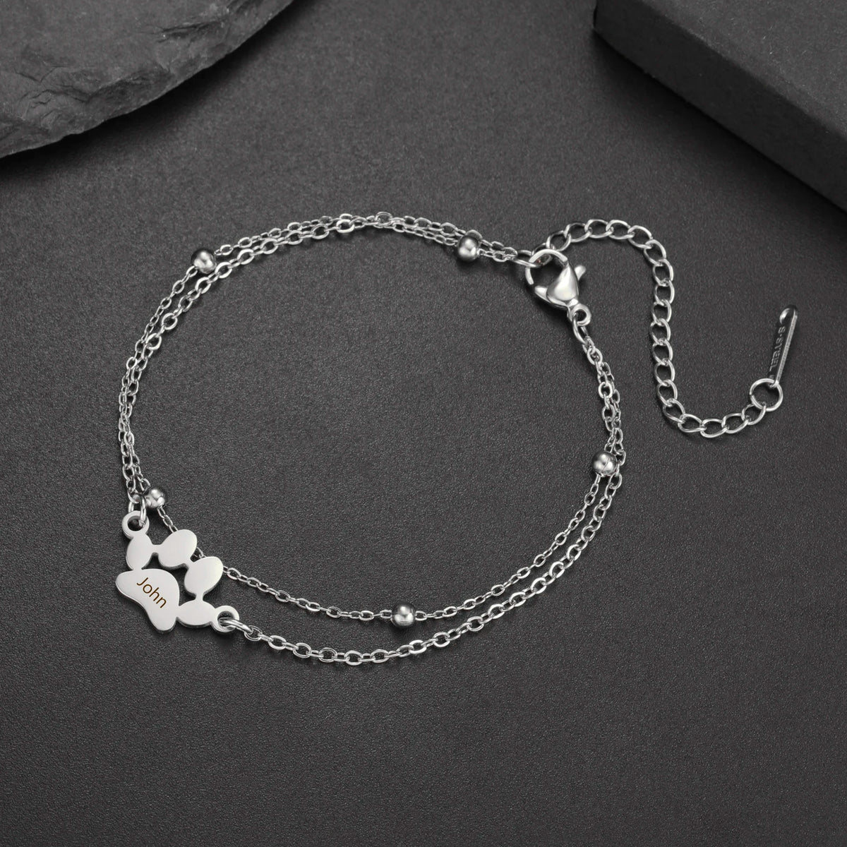 Dog Bear Paw Name Personalized Bracelet Custom Mother Couple Sister Family Gift For Women Men Bangle Stainless Steel Jewelry