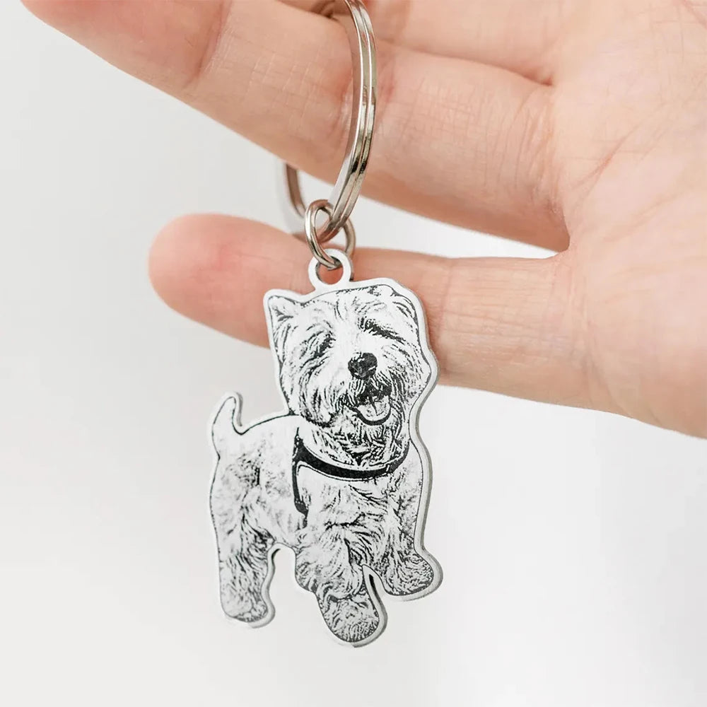 Custom Pet Photo Engraved Keychain Stainless Steel Dog Portrait Keyring Personalized Pet Memorial Gift For Dog Lovers Souvenir