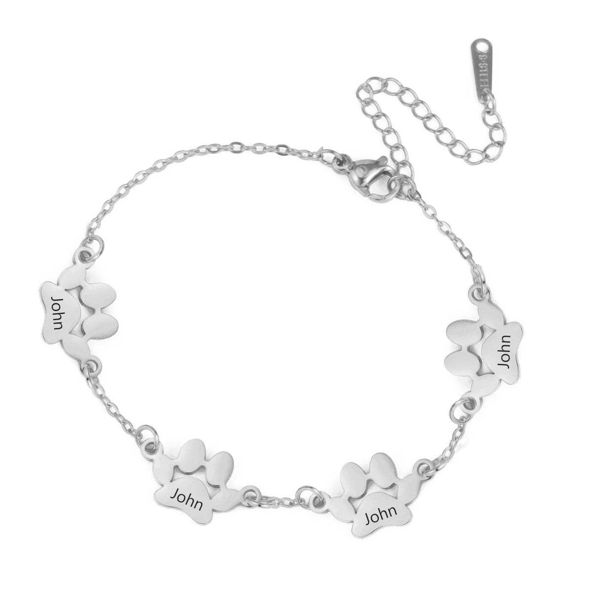 Sipuris Dog Paw Custom Engrave Name Bracelet For Women Men Stainless Steel Hip Hop Jewelry Valentine's Day Gifts For Pet Lovers