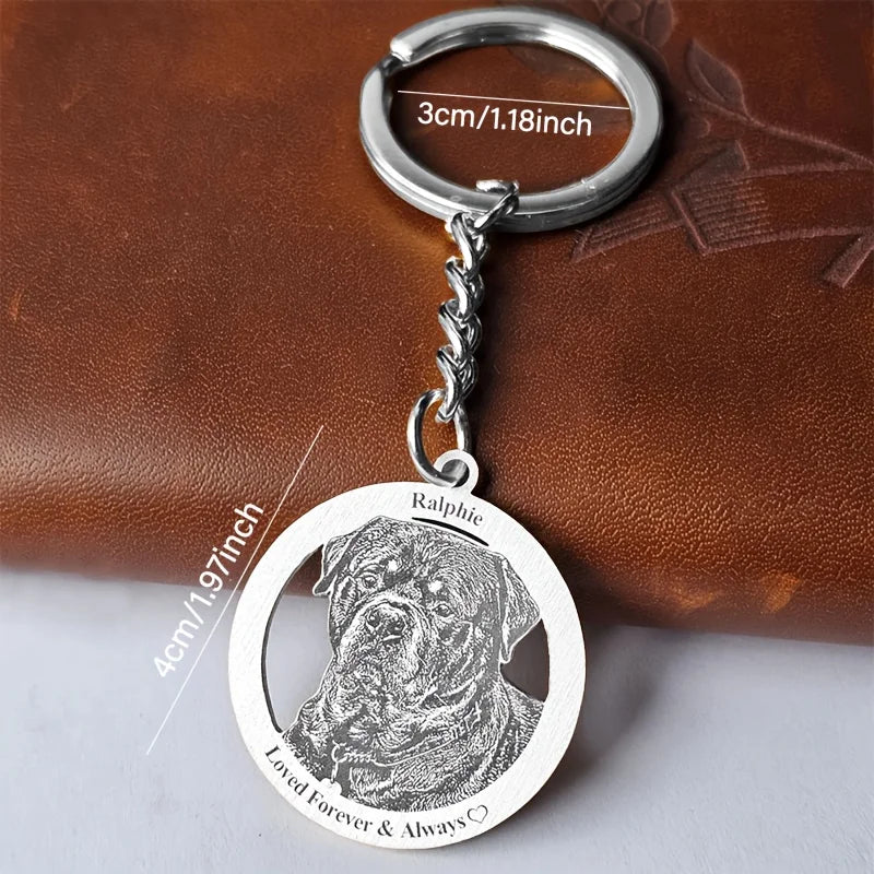 Personalized Stainless Steel Pet Keychain Customized Laser Engraved Photo Text Surface Brushed Finish Anti-Scratch Pet Memorial Gift