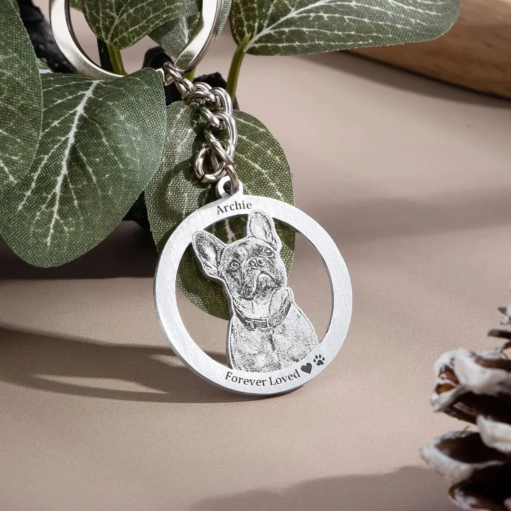 Personalized Stainless Steel Pet Keychain Customized Laser Engraved Photo Text Surface Brushed Finish Anti-Scratch Pet Memorial Gift