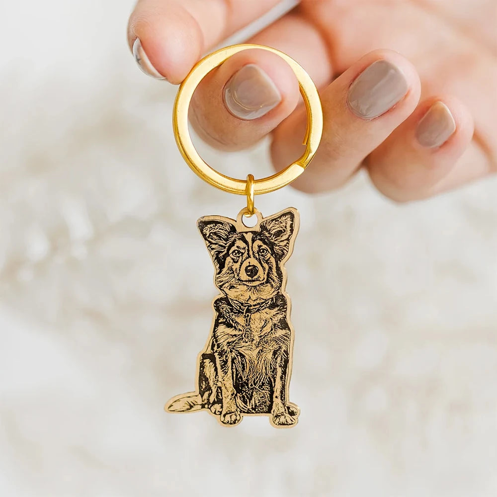Custom Pet Photo Engraved Keychain Stainless Steel Dog Portrait Keyring Personalized Pet Memorial Gift For Dog Lovers Souvenir