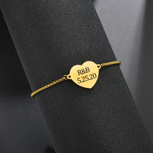 Auxauxme Custom Engrave Photo Name Heart Bracelet Stainless Steel Personalized Laser Engraved Logol Text Picture Bangle Jewelry