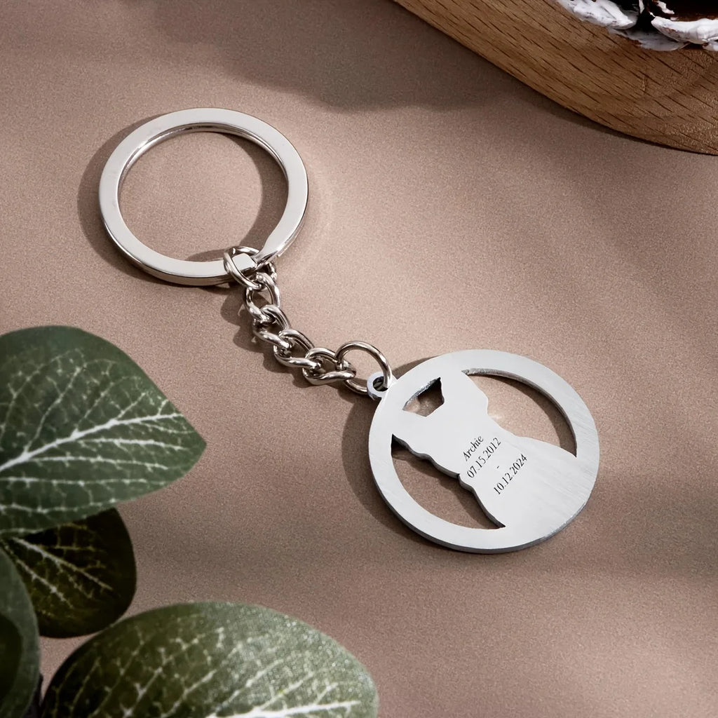 Personalized Stainless Steel Pet Keychain Customized Laser Engraved Photo Text Surface Brushed Finish Anti-Scratch Pet Memorial Gift