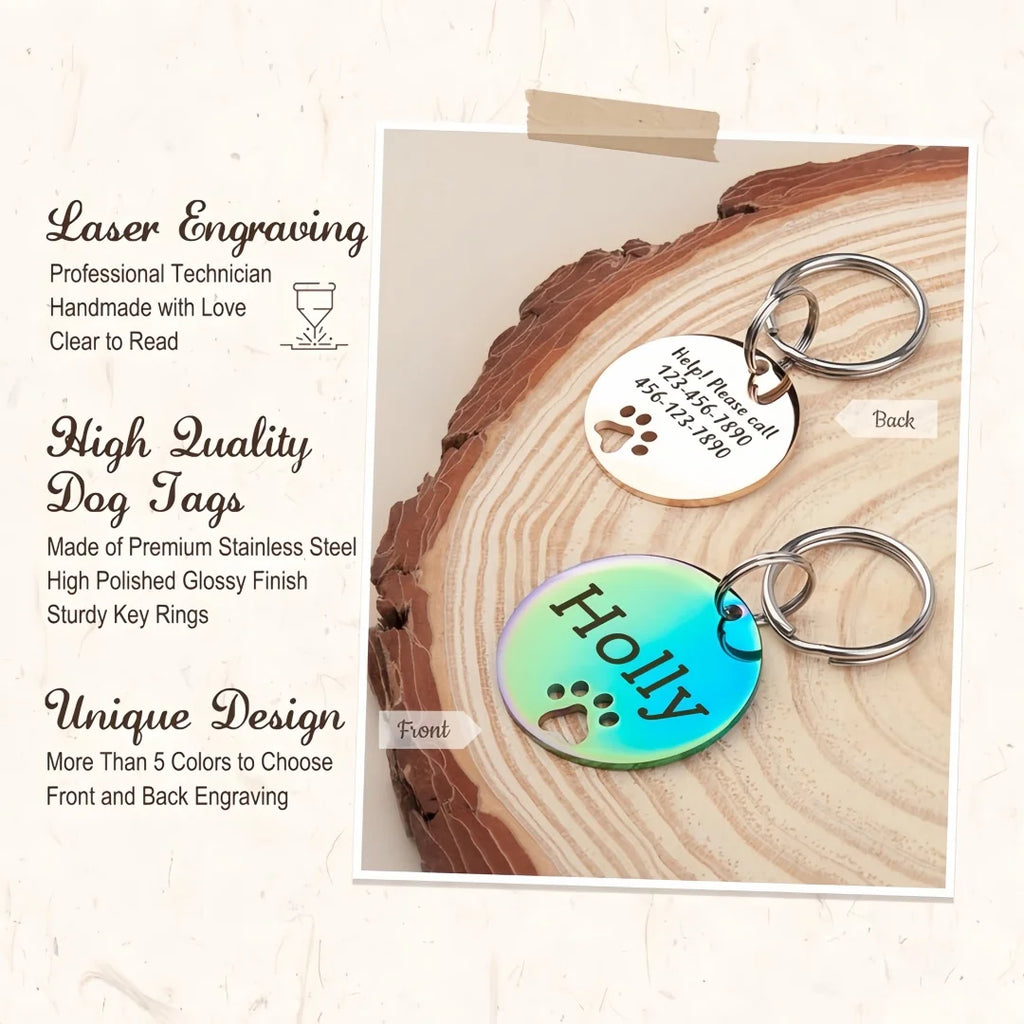 Personalized Pet ID Tag - Free Engraving Name Phone - Hollow Paw Print Nameplate for Dog Cat Collar Accessories Anti Lost